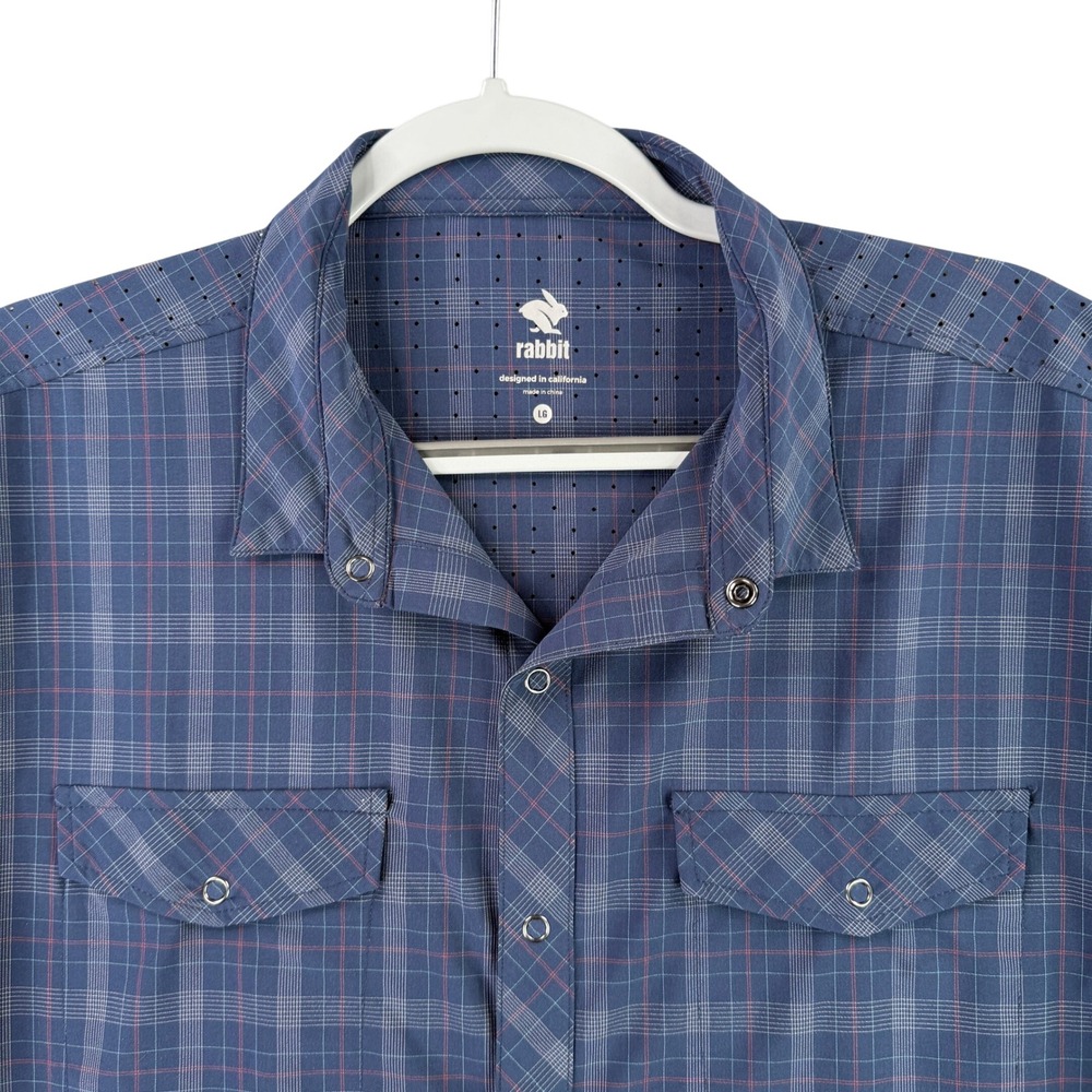 rabbit High Country Shirt Mens Large Blue Plaid Performance Snap Button RM188